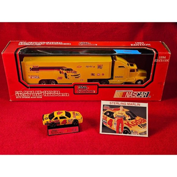 STERLING MARLIN NASCAR TRANSPORTER BUNDLE w/MATCHING STOCKCAR & PLAYER CARD - Picture 1 of 4